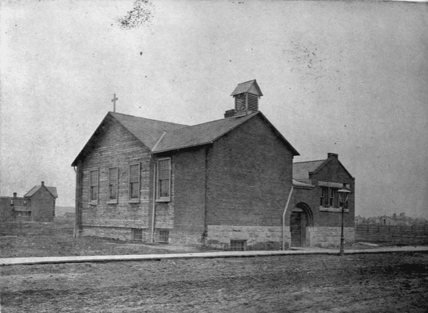 First Clinton Street Public School building with bell tower, early 1900s