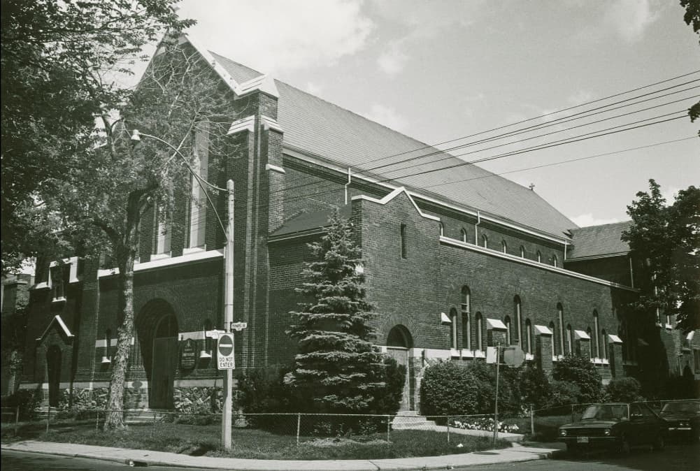 Church of Saint Mary Magdalene, brick building where Healey Willan composed and Queen Elizabeth The Queen Mother visited in 1989