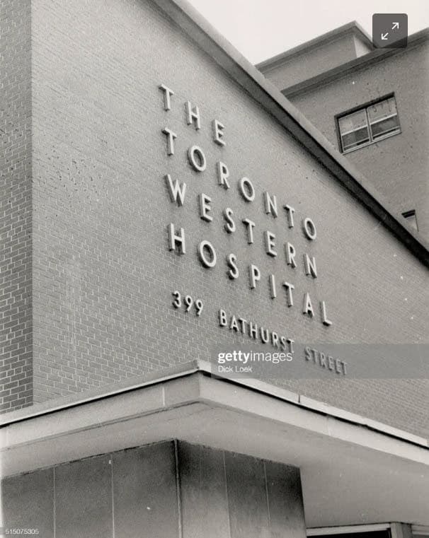 Toronto Western Hospital building at 399 Bathurst Street, showing the massive brick facade that replaced the original Manning Avenue location