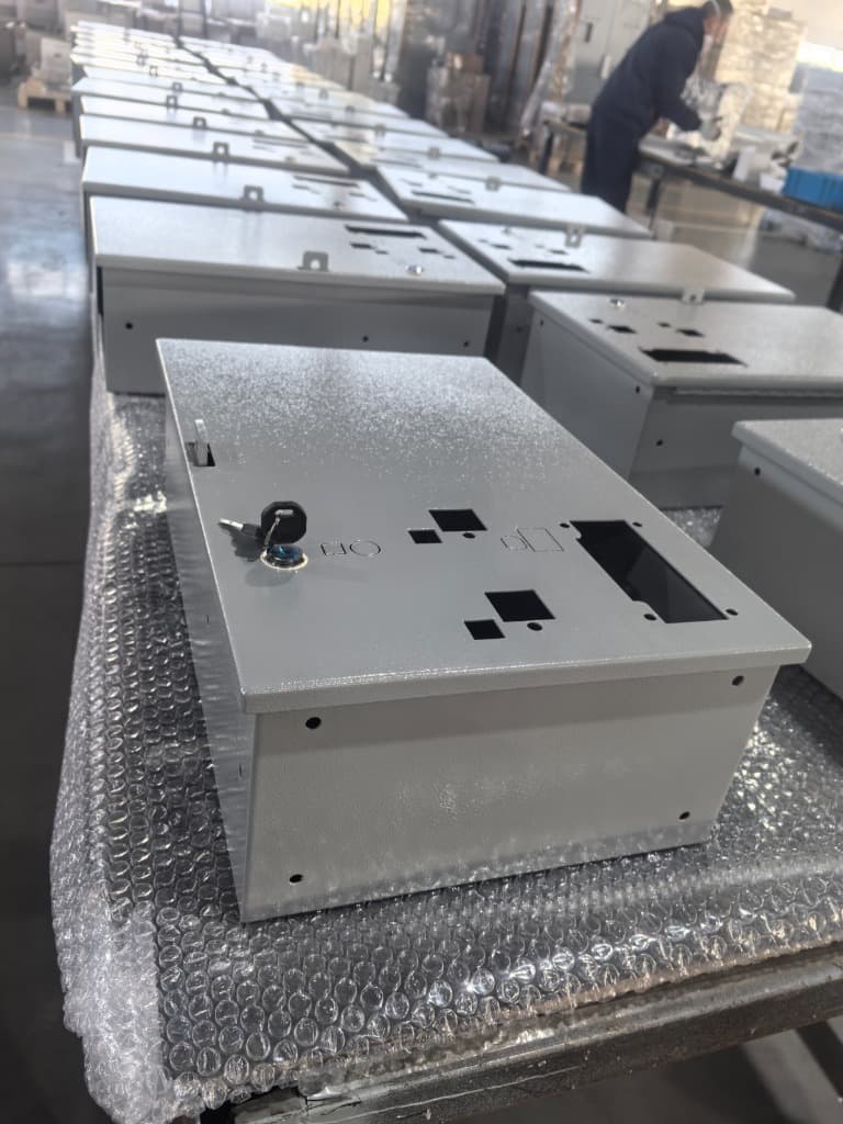 Painted metal enclosure close up