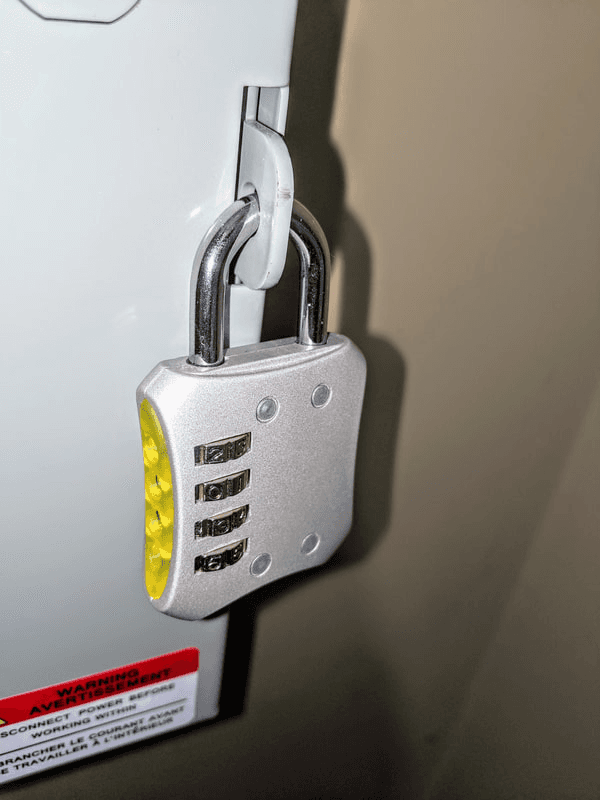 Combination lock in closed position