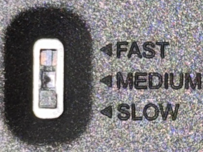 Pulse signal duration dip switch showing Fast, Medium, Slow options